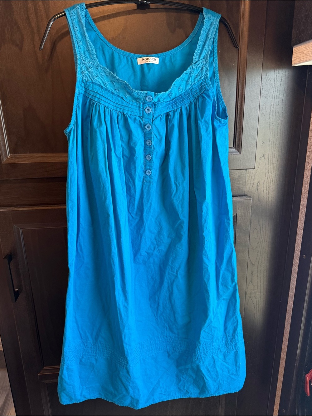 HOTOUCH Turquoise Cotton Sleeveless Shift Dress Lace Trim Boho Beach Medium